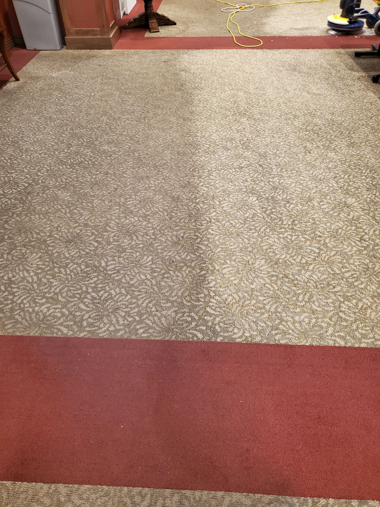 The left side is the before and the right is after professional carpet cleaning.